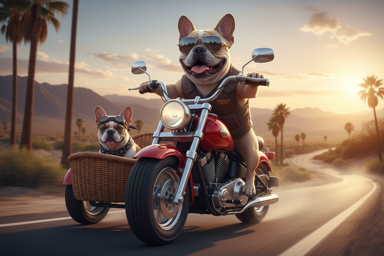 French bulldog on motorcycle