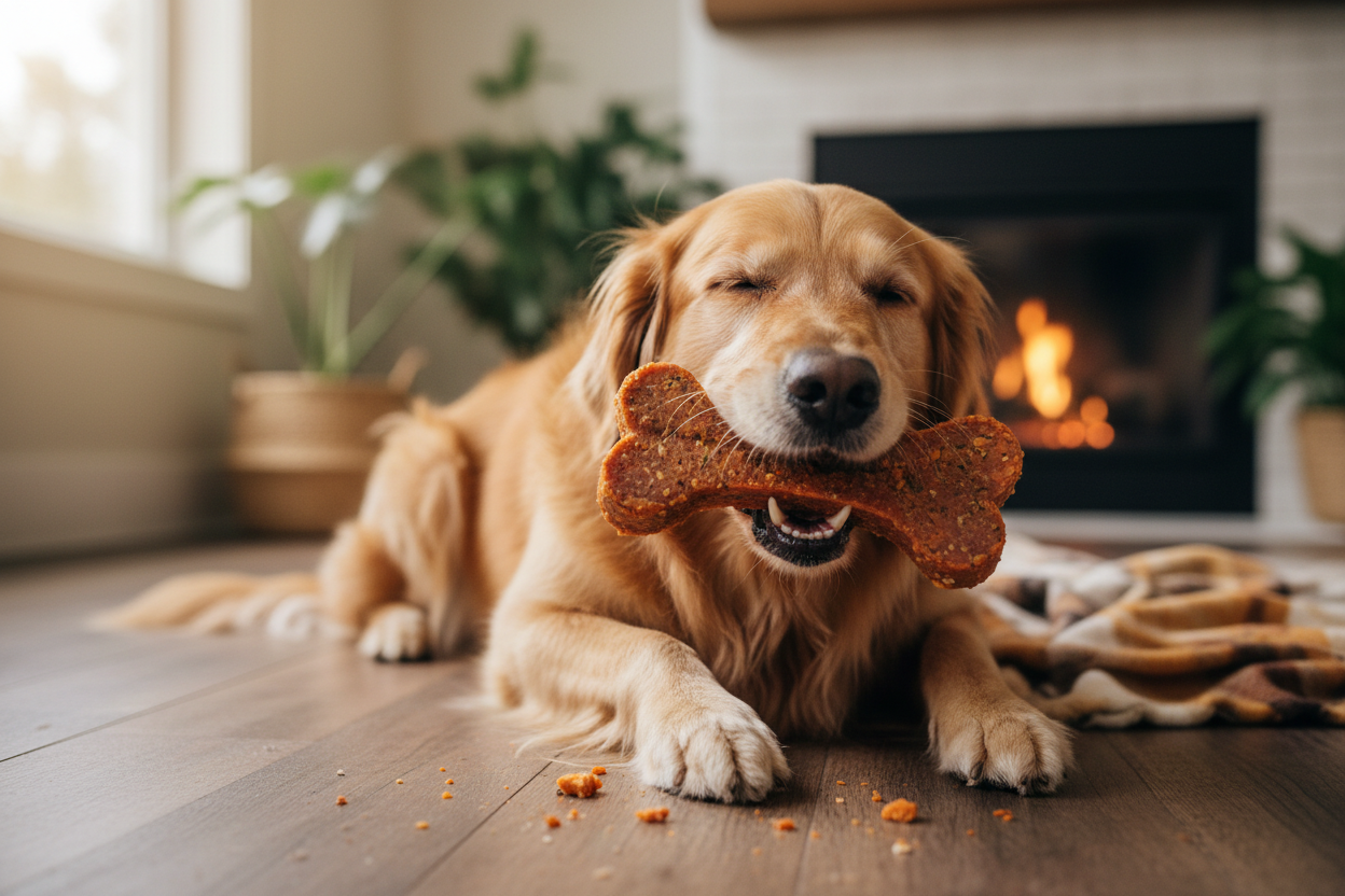 Happy dog enjoying treat